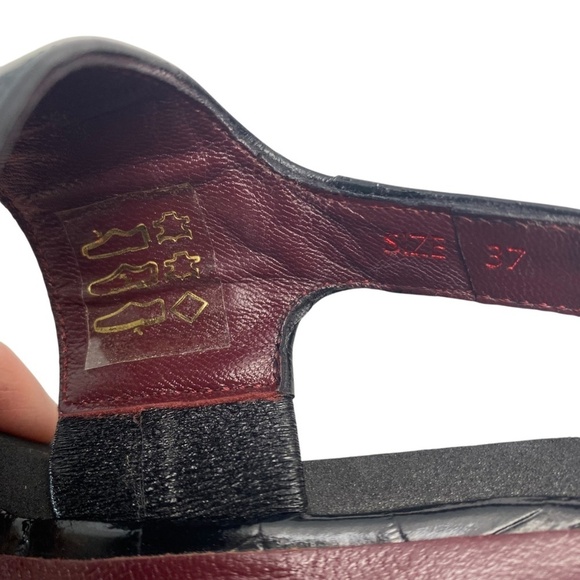 STAUD Nicky Platform Sandals in Crocodile-Embossed Leather Slingback Black Sz 37 - Picture 9 of 10